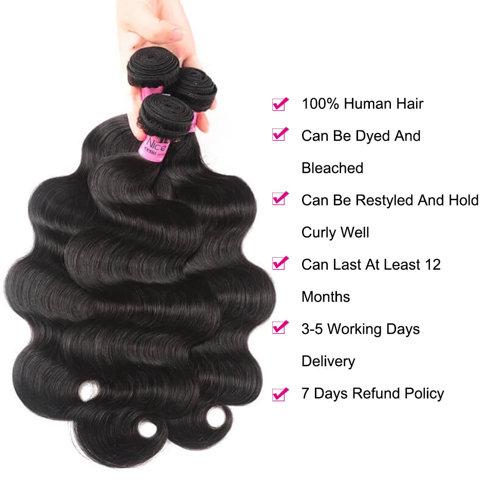 UNice Hair Company Indian Hair Body Wave Human Hair Bundles 1 Piece Remy Hair Extensions Weave 8-30inch Can Mix Any Length