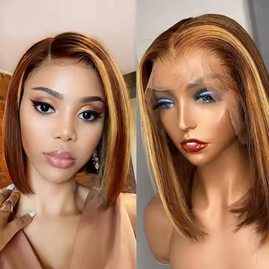 Christmas Piano Color Straight Short Bob Wig Raw Brazilian Virgin Human Hair Wig 4x4 HD Lace Front Wig for Black Women