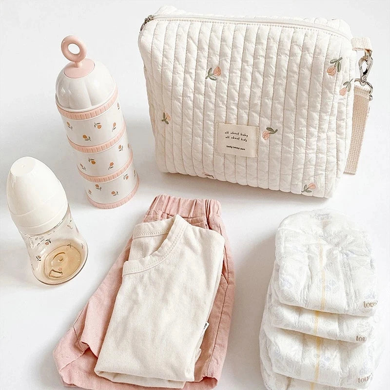 Large Capacity Mommy Caddy Organizer Cotton Diaper Bag for Baby Premium Fabric Nappy Bag