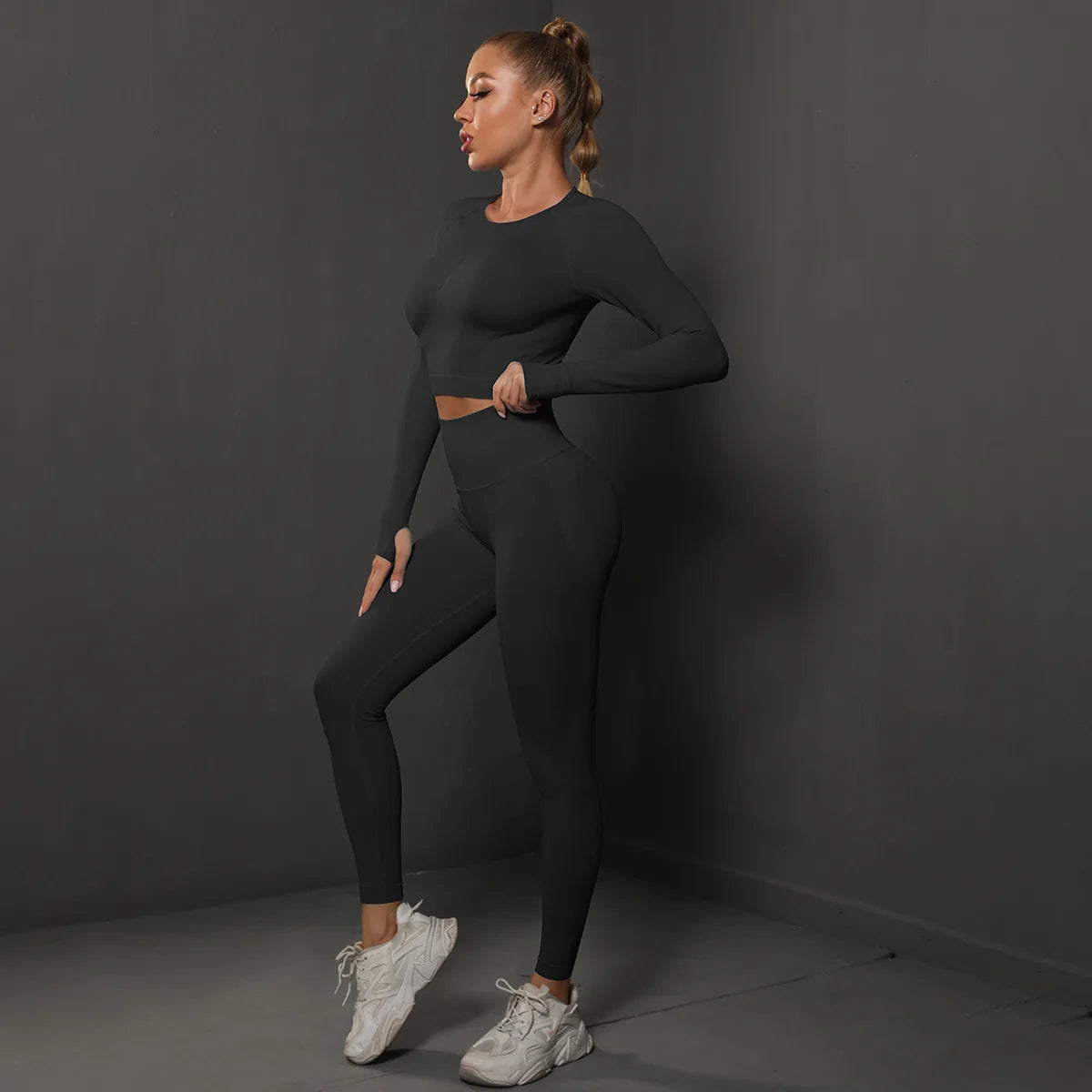 YWYSKAF-6600 High Quality Women's Good Elasticity Two Piece Sports Suit Ladies Fitness Gym Wear Fashion Yoga Suit