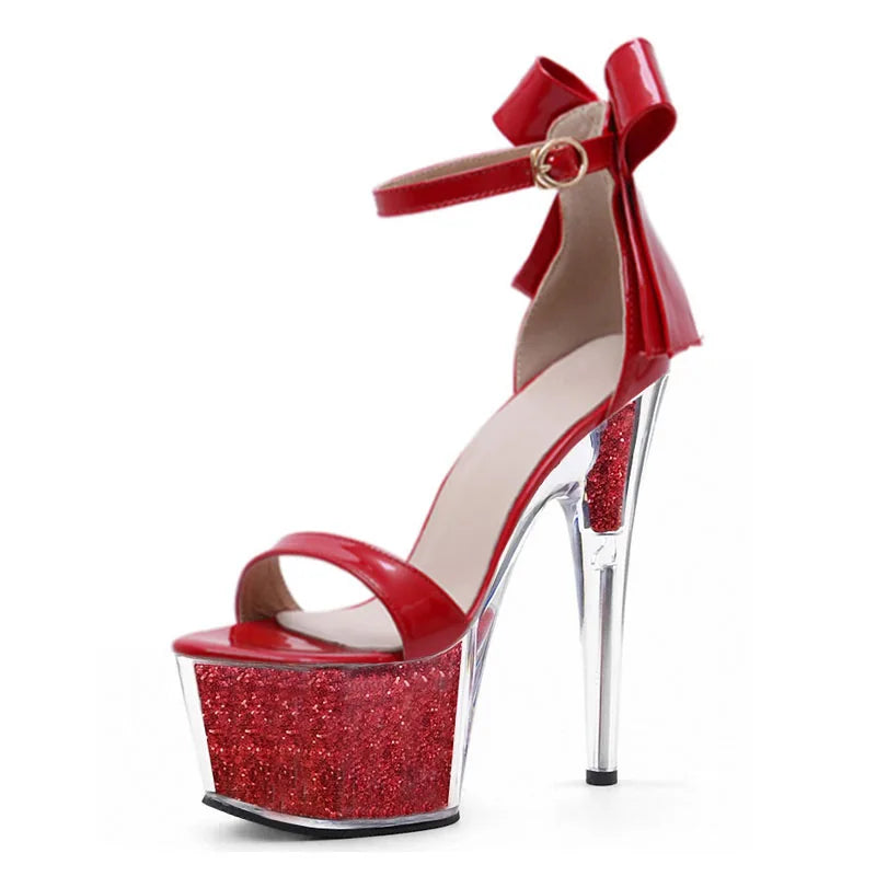 New17-centimeter Thin Black Platform Transparent Pole Dance Stripper Bed Charm, Fashionable and Sexy Plp-size Women's High Heels