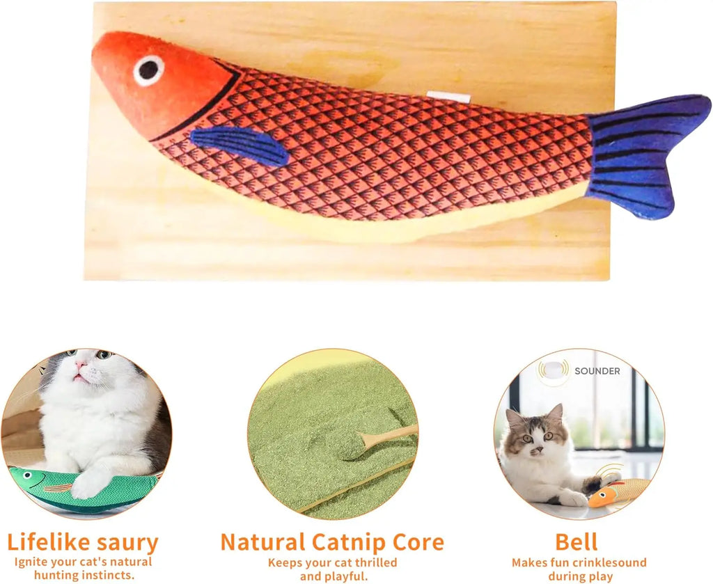 Hovicaed Manufacturer Wholesale Interactive Catnip Crinkle Sound Toys Saury Fish Squeak Pet Toys