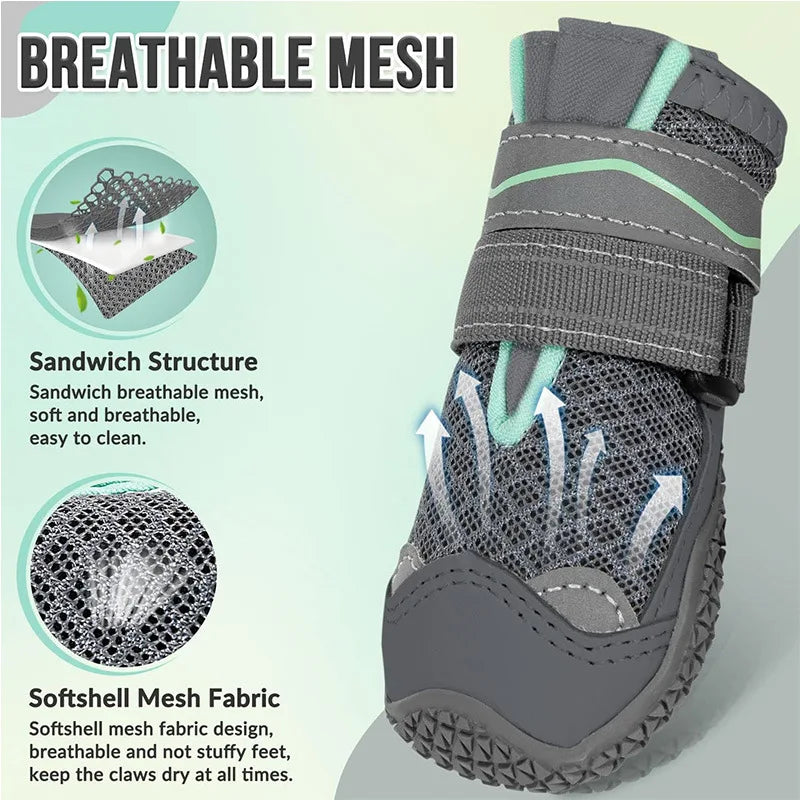 Wholesale Hot Selling 4Pcs/Set Pet Shoes & Socks Non-slip Breathable Dog Boots Microfiber Cloth Rubber With Reflective Strips