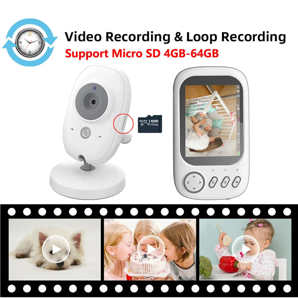 Plastic Baby Monitor with Camera and Audio 3.5" Screen Portable Night Vision 2-Way Audio Temperature Sensor