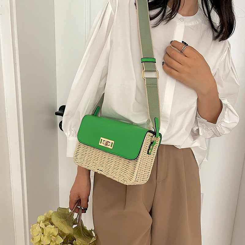 Summer Women's Female Straw Shoulder Bag - Small Flap Crossbody Bags for Women - Luxury Women's Bag with Cell Phone Purse
