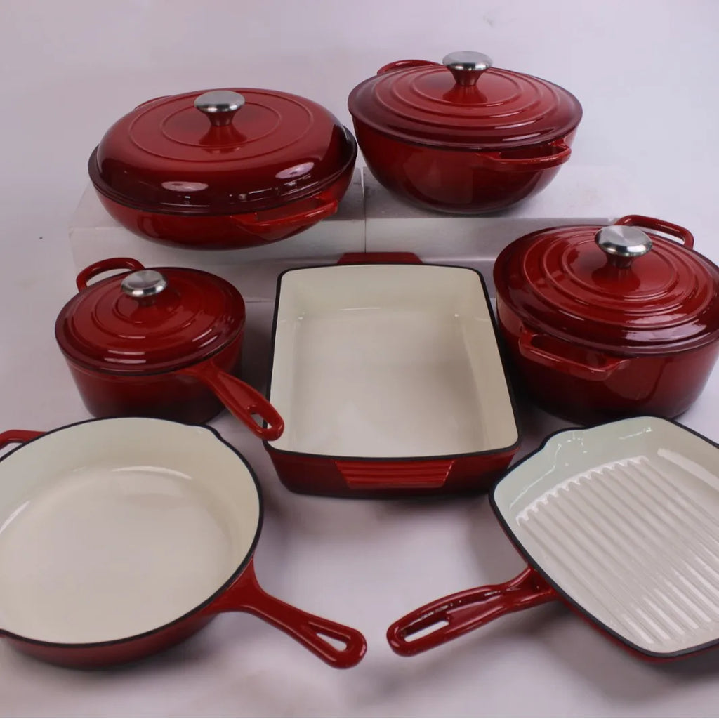 14-Piece Modern Design Cast Iron Enamel Pot Set for Kitchen Use Parties Includes Frying Pan Stew Pot Seafood Pot Food Storage