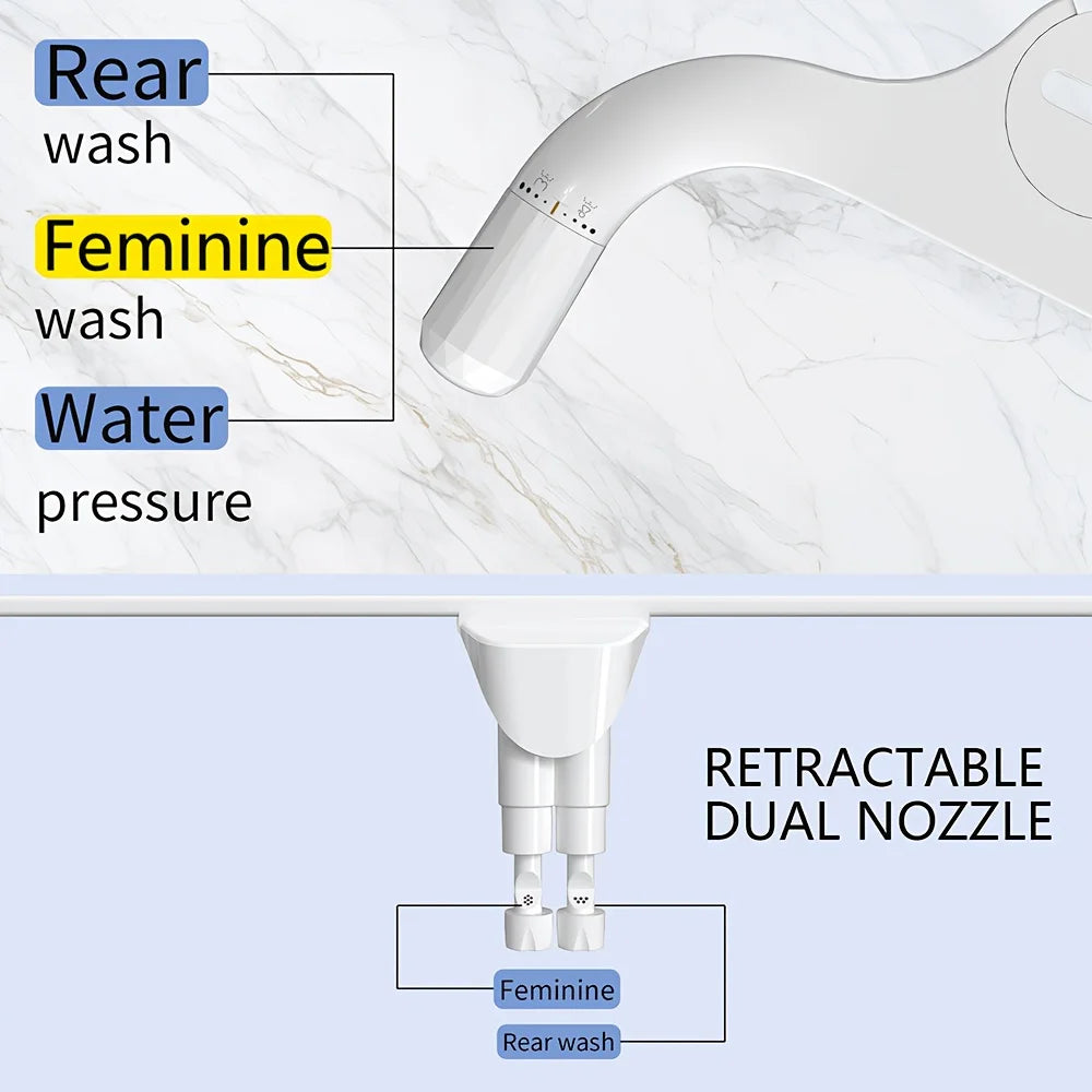 Ultra-Slim ABS Toilet Bidet Attachment Non-Electric Adjustable Water Pressure Front and Rear Wash Sprayer for Bathroom