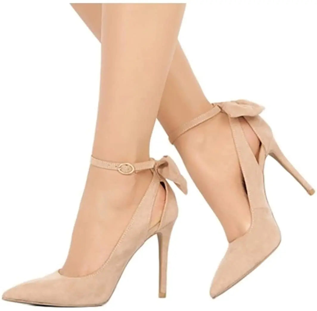 Gotrays Women's Pointed Toe High Heels Ankle Strap D'Orsay Pumps Shoes Bow Wedding Bowtie Back Dress Sandals
