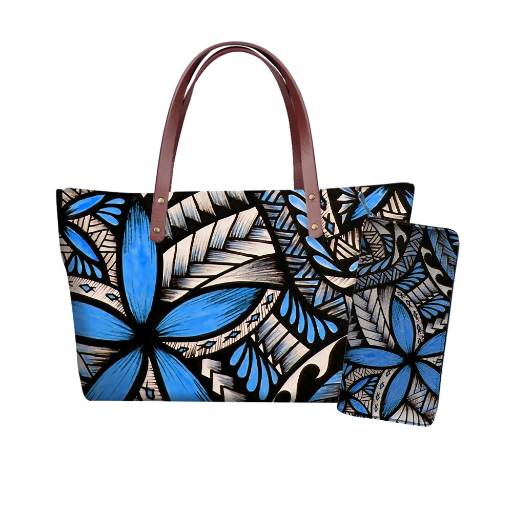 Traditional Tribal Polynesian Print Satchel Handbag Set Young Girls Hand Bags and Purses for Women Luxury Custom Purse with Logo