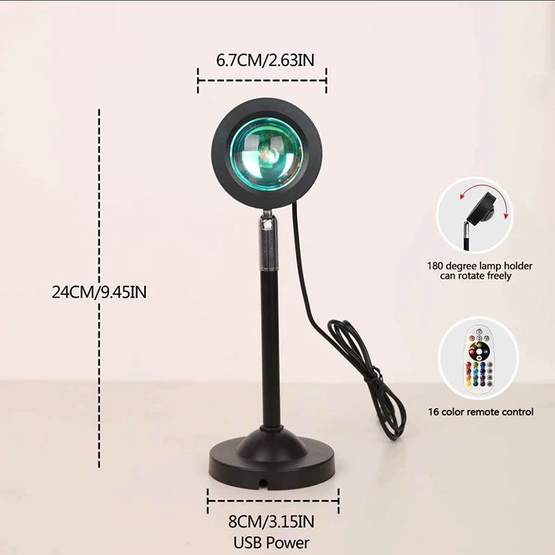 Hot Sale Led Sunset Lamp 16 Colors Rgb With Remote Control Rainbow Projection Night Light Led Sunset Light