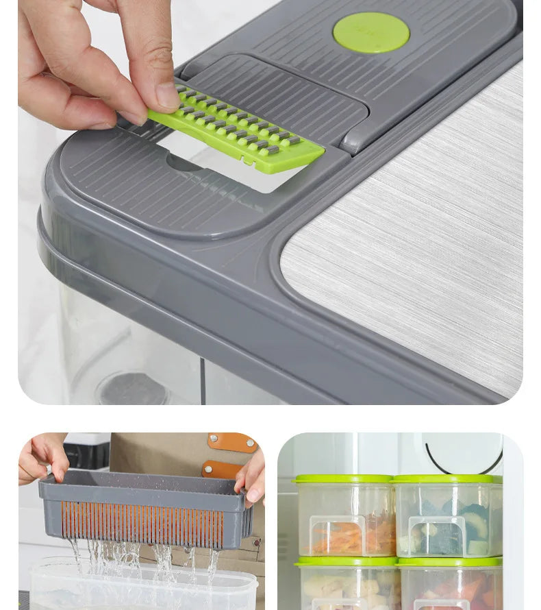Vegetable Chopper with Blades Mandoline Slicer Salad Dicer Cheese Grater Stainless Steel Pro Food Chopper with Container
