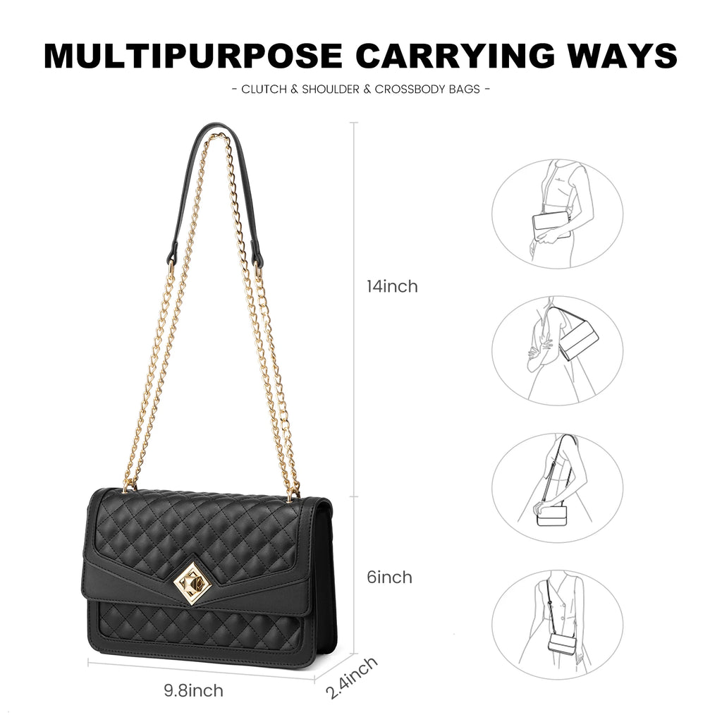 LOVEVOOK 2023 Leather Quilted Sling Shoulder Bag With Chain Trendy Clutch Ladies Evening Purse Luxury Crossbody Bags for Women