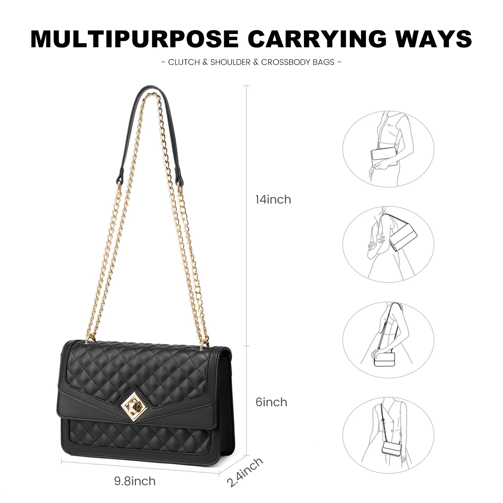 LOVEVOOK 2023 Leather Quilted Sling Shoulder Bag With Chain Trendy Clutch Ladies Evening Purse Luxury Crossbody Bags for Women