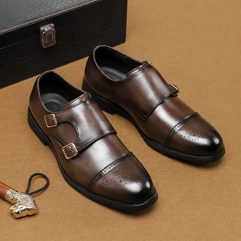 2026 New Products Buckle Strap Fashion Style Men's Business Dress Shoes Italian Genuine Leather Shoes Oxfords