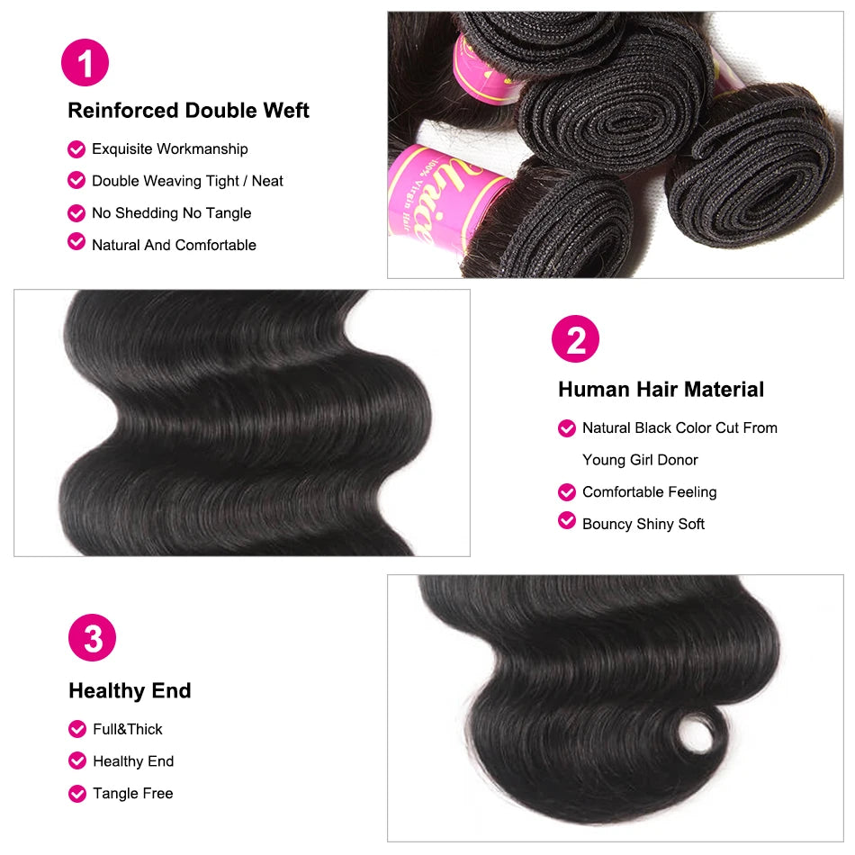 UNice Hair Company Indian Hair Body Wave Human Hair Bundles 1 Piece Remy Hair Extensions Weave 8-30inch Can Mix Any Length