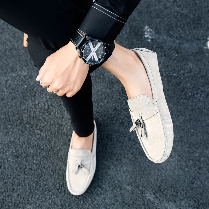 Men's Loafers Driving Shoes Moccasin Gommino Penny Loafer Flats Faux Suede Nubuck Leather Low-top Slip on Pull on Tassels Fringe
