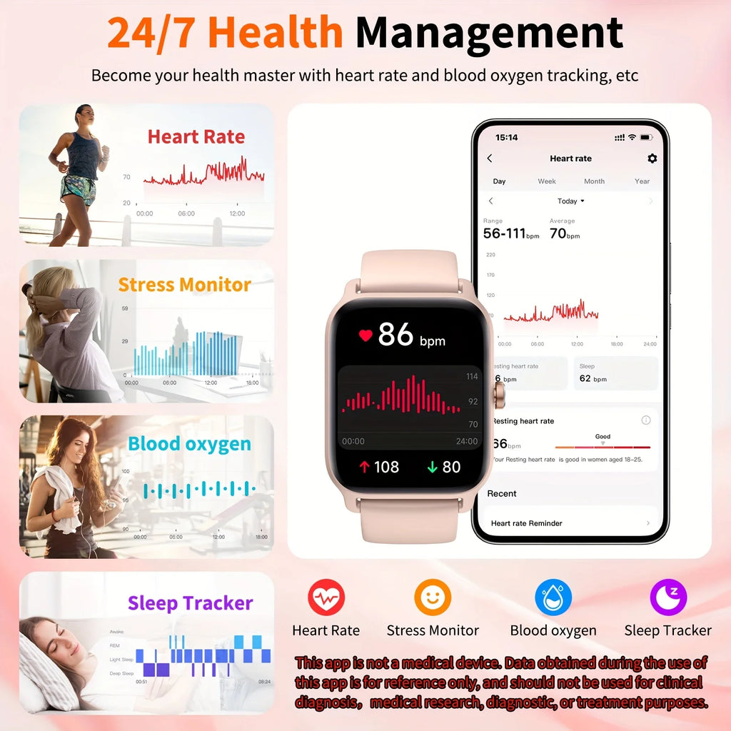 Smartwatch Gift for Men and Women, 1.8" HD Full Touch Screen, Make & Receive Calls, Message Notifications, 100+ Sports Modes