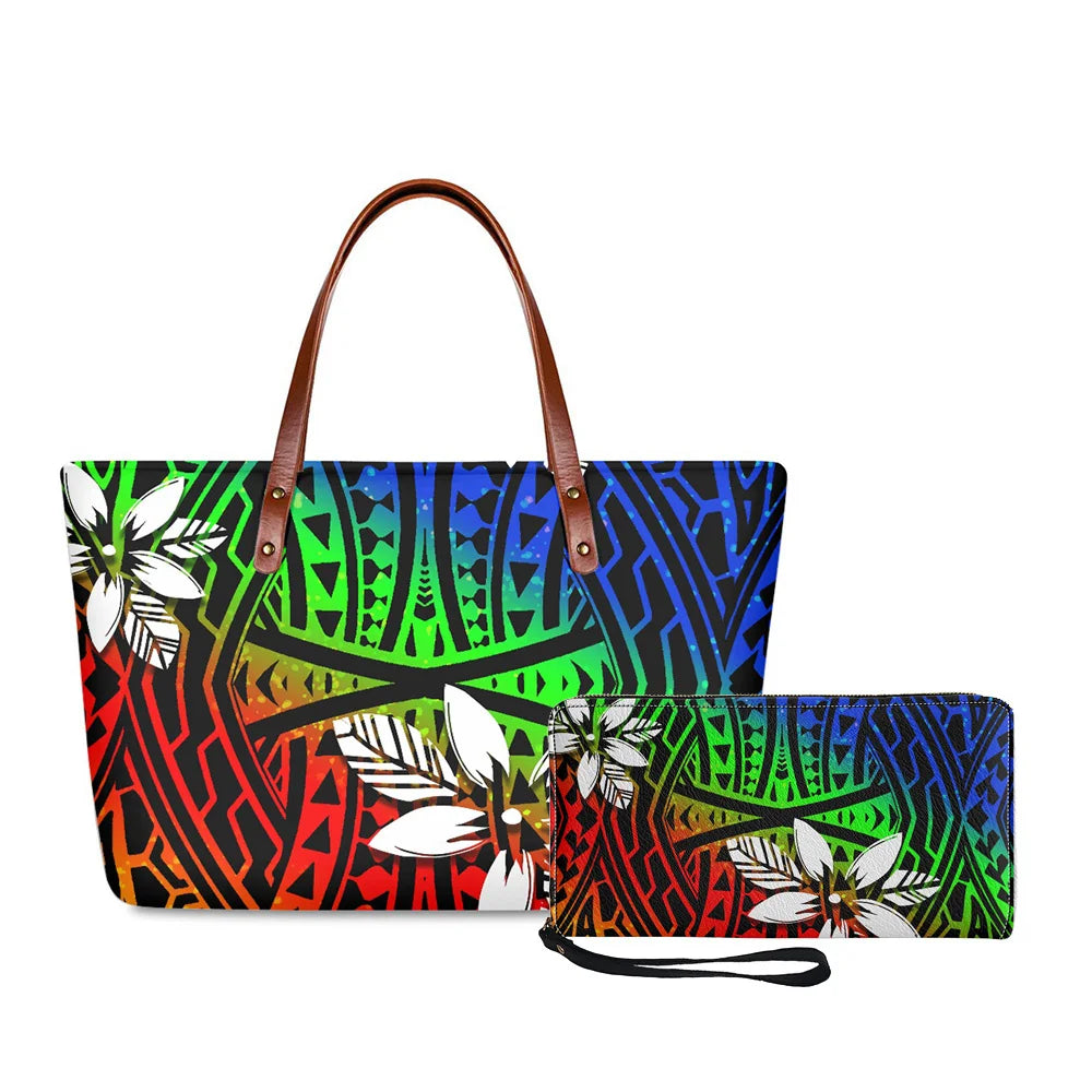 Traditional Tribal Polynesian Print Satchel Handbag Set Young Girls Hand Bags and Purses for Women Luxury Custom Purse with Logo