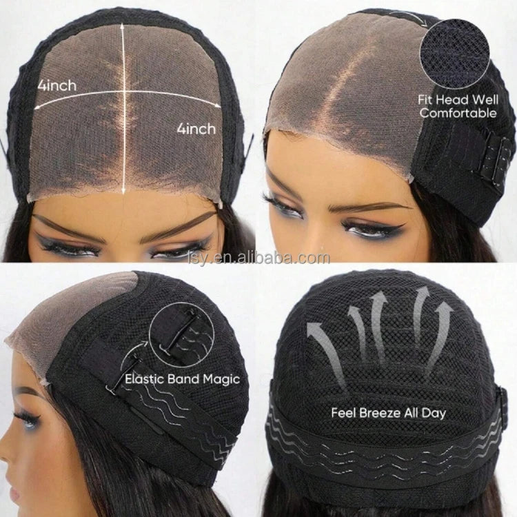 4x4 Lace Closure Wear and Go Body Wave Wigs Human Hair Lace Front 200% Density Ready to Go Blend Human Hair Wigs Wholesale