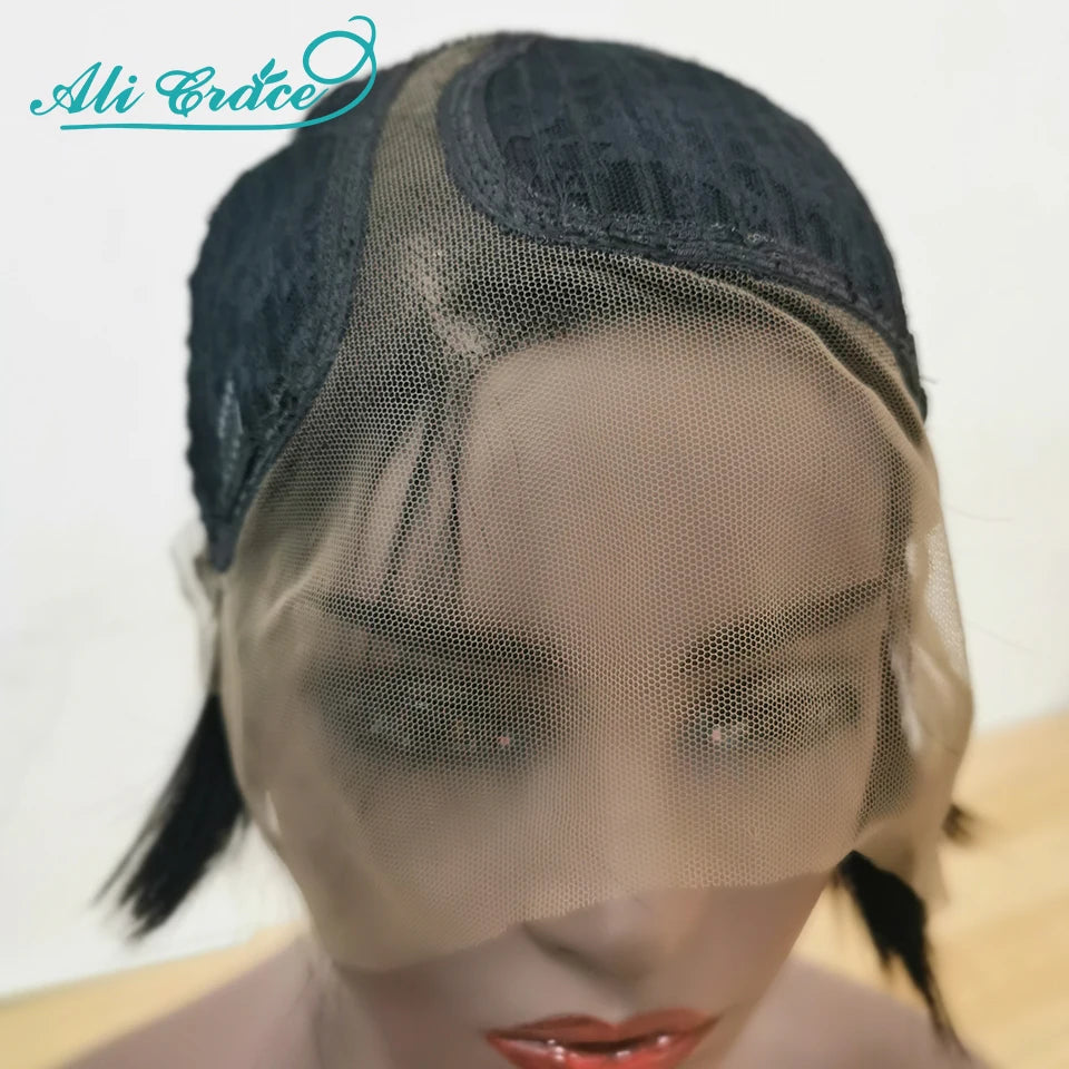 20CM Pixie Cut Blunt Bob Hair Wig Brazilian Short Straight Hair Wigs Pre-plucked Pixie Cut Ali Grace Lace Part Lace Wigs