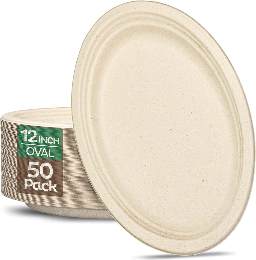 PFAS-Free 125-Pack 10 Inch 3C Heavy Duty Disposable Sugarcane Bagasse Paper Pulp Plate 100% Compostable Color Enamel Technique