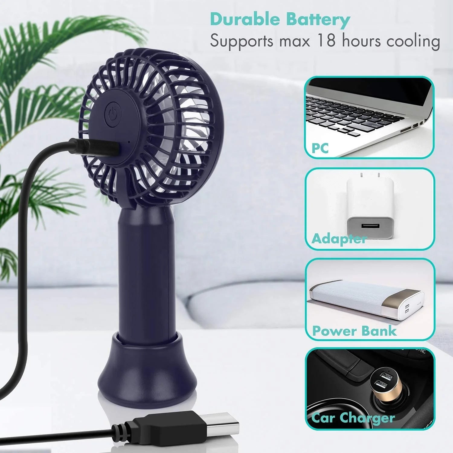 Foldable Handheld Misting Fan 3000mAh USB Rechargeable with Water Tank Spray Function