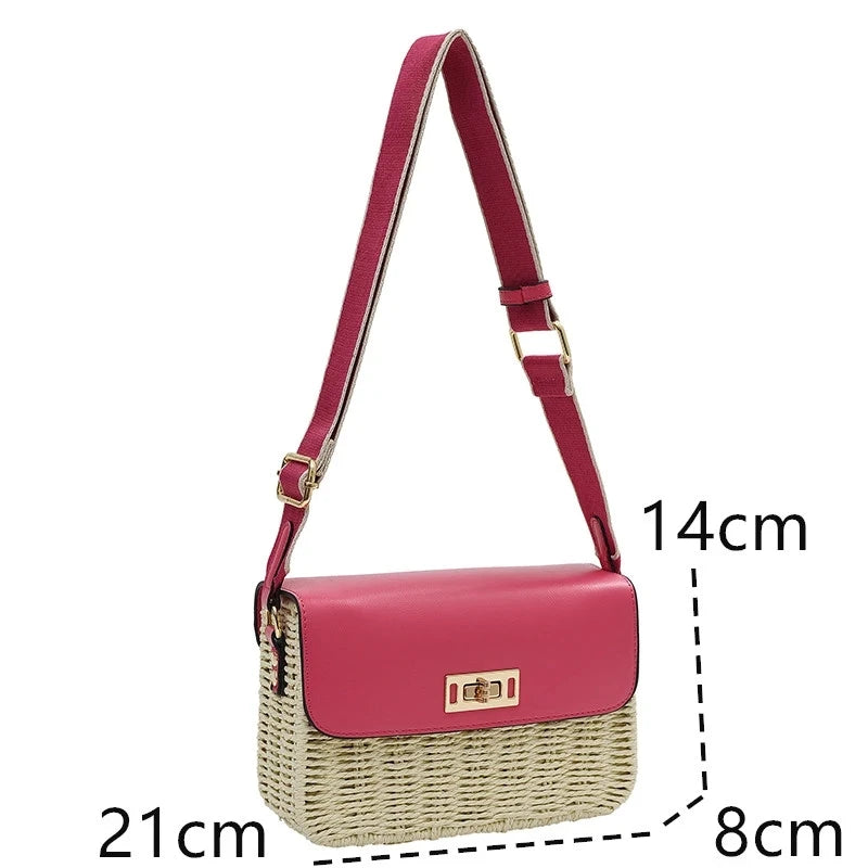 Summer Women's Female Straw Shoulder Bag - Small Flap Crossbody Bags for Women - Luxury Women's Bag with Cell Phone Purse