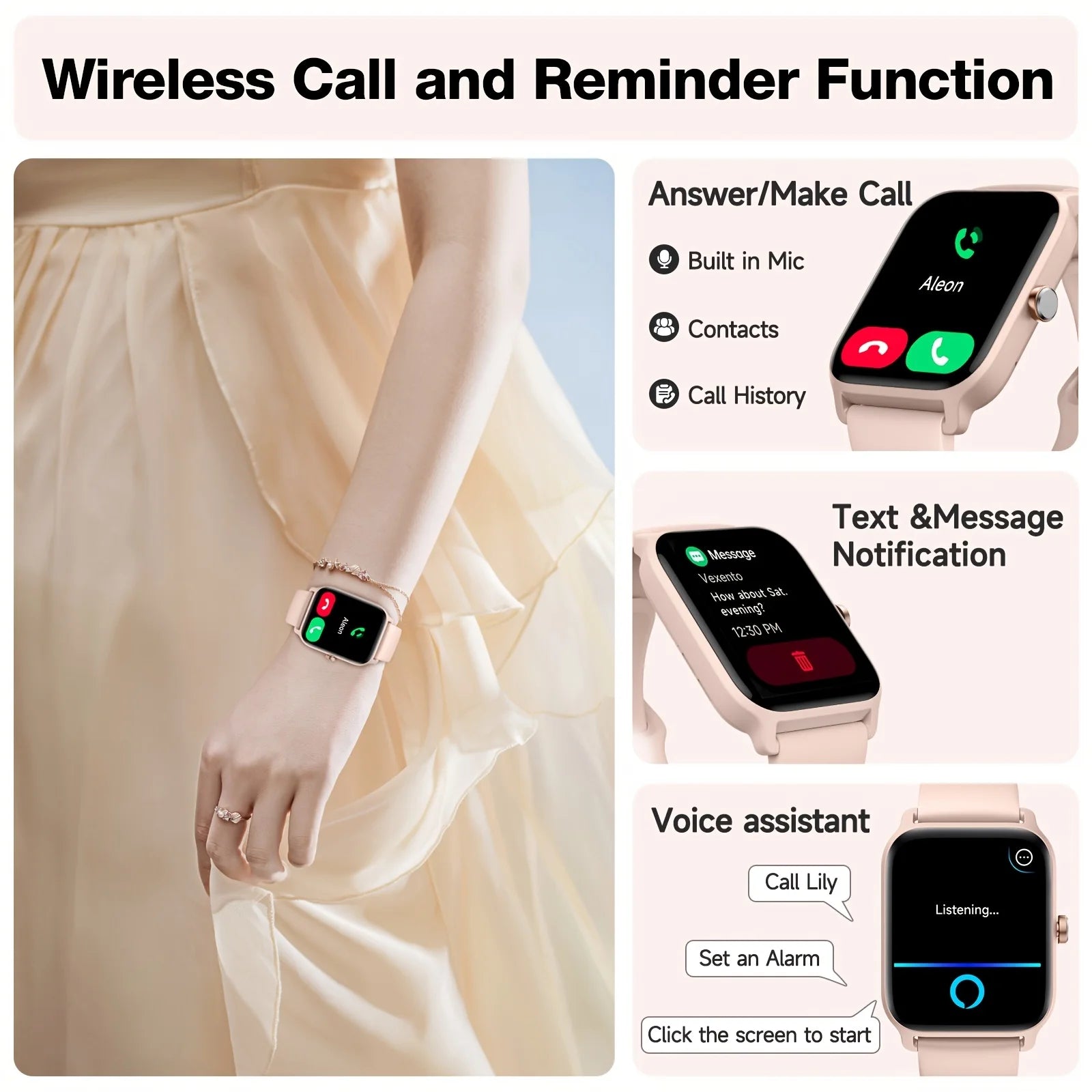 Valentine's Day Gift, FAWEIO Women's Smartwatch, Men's Wireless Calling,1.8-inch HD Touchscreen,Fitness Tracker,100+Sports Modes