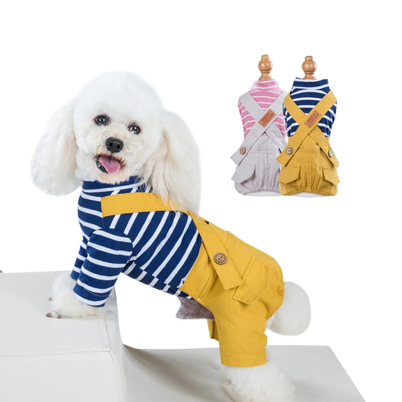 Trendy Pet Clothes Striped Dog Overalls for Small Breeds Breathable Dog Jumpsuit Spring and Autumn Outfit