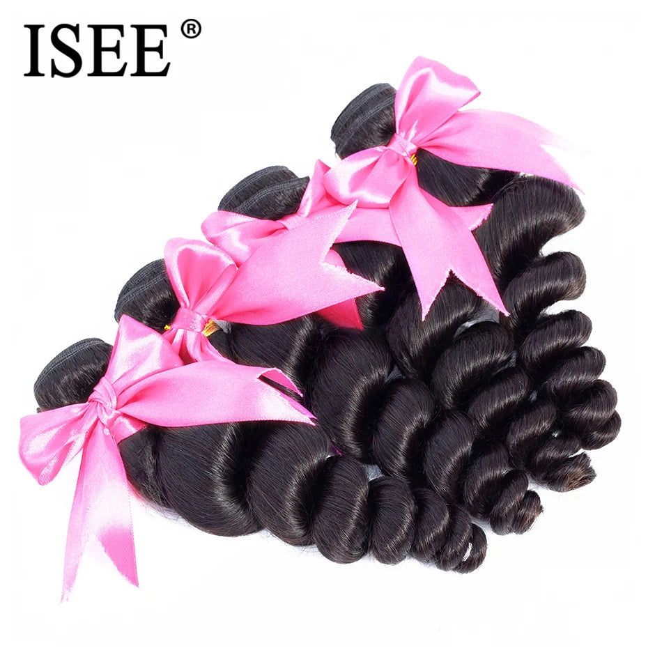ISEE HAIR Brazilian Loose Wave Human Hair Extension 3 Bundles 100% Remy Hair Weave Bundles Nature Color bundles raw hair