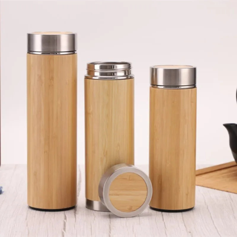 Eco Friendly Vacuum Insulated Travel Mug Coffee Mug 18/8 Stainless Steel Double Wall Bamboo Stainless Steel+bamboo Mugs with Lid