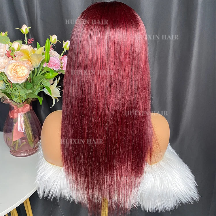 Wholesale Virgin Raw Brazilian Indian 100% Human Hair Wine Red Straight 4x4 HD Lace Closure Wig