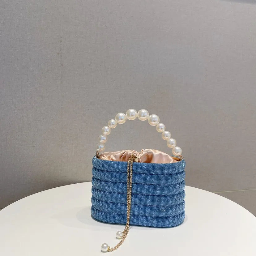 Pearl Handle Evening Clutch Bag with Candy Pattern Daily Use Long Strap for Wedding and Party Events