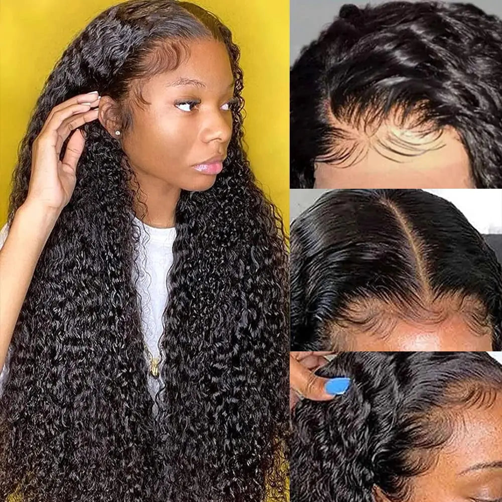 Wholesale Raw Indian Virgin Kinky Curly Human Hair 13X4 Lace Front Wig Natural Color Human Hair Transparent Lace Frontal Wigs