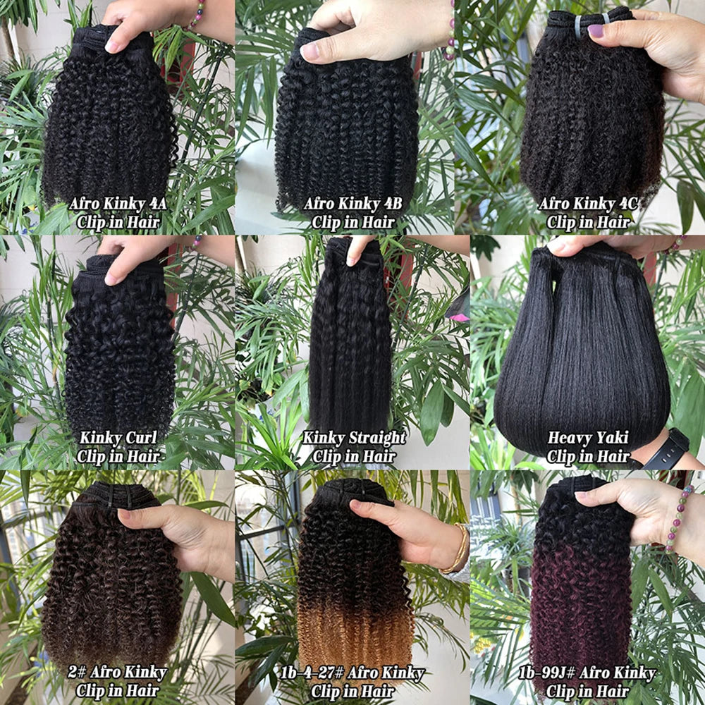 Fast Shipping 12A #2 Brown Remy Afro Kinky Curly Hair Clip in Extensions,Kinky Yaki Straight Human Hair Extensions Clip Ins