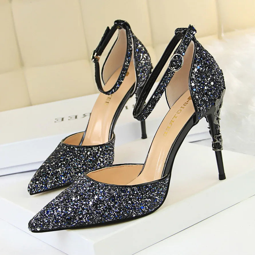 Scarpe Donna Eleganti OEM Custom Pointed Toe Night Club Party Sequin High Heel Women's Pumps Shoes