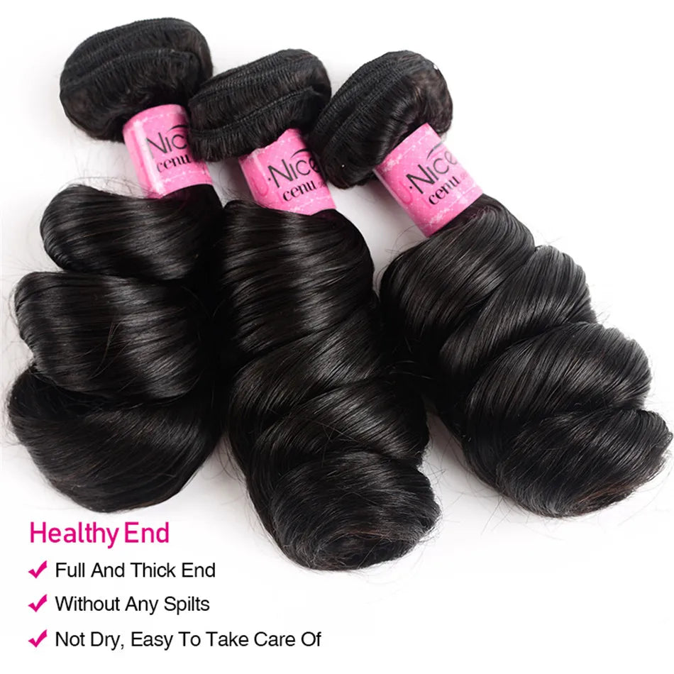UNice Hair Brazilian Loose Wave Hair Extension 3 PCS 100% Human Hair Bundles Remy Hair Weave 16-26 Inch Natural Color
