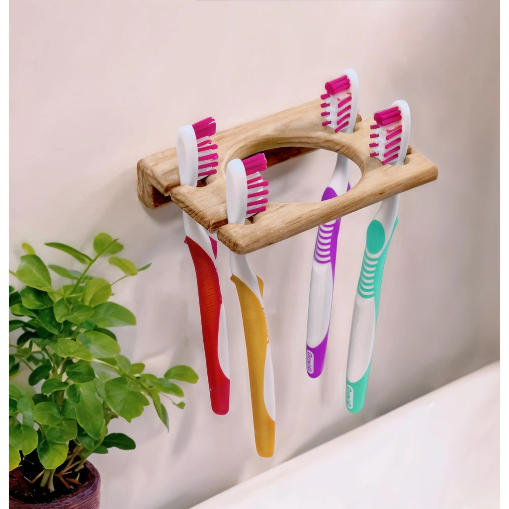 HMS Traditional Solid Teak Toilet Brush Holder and Toothbrush Holder Wall Mount Design