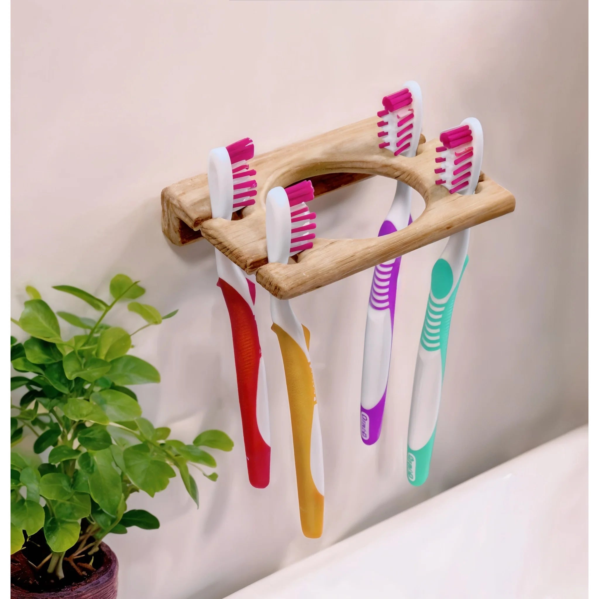 HMS Traditional Solid Teak Toilet Brush Holder and Toothbrush Holder Wall Mount Design