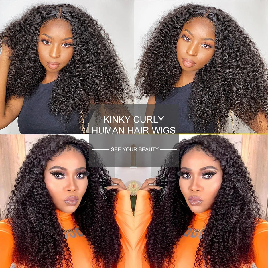 ISEE Glueless Human hair Wigs Kinky Curly Headband Wig Upgrade 3 IN 1 Half Wig With Drawstring Seamless Clip Ins Flip Over