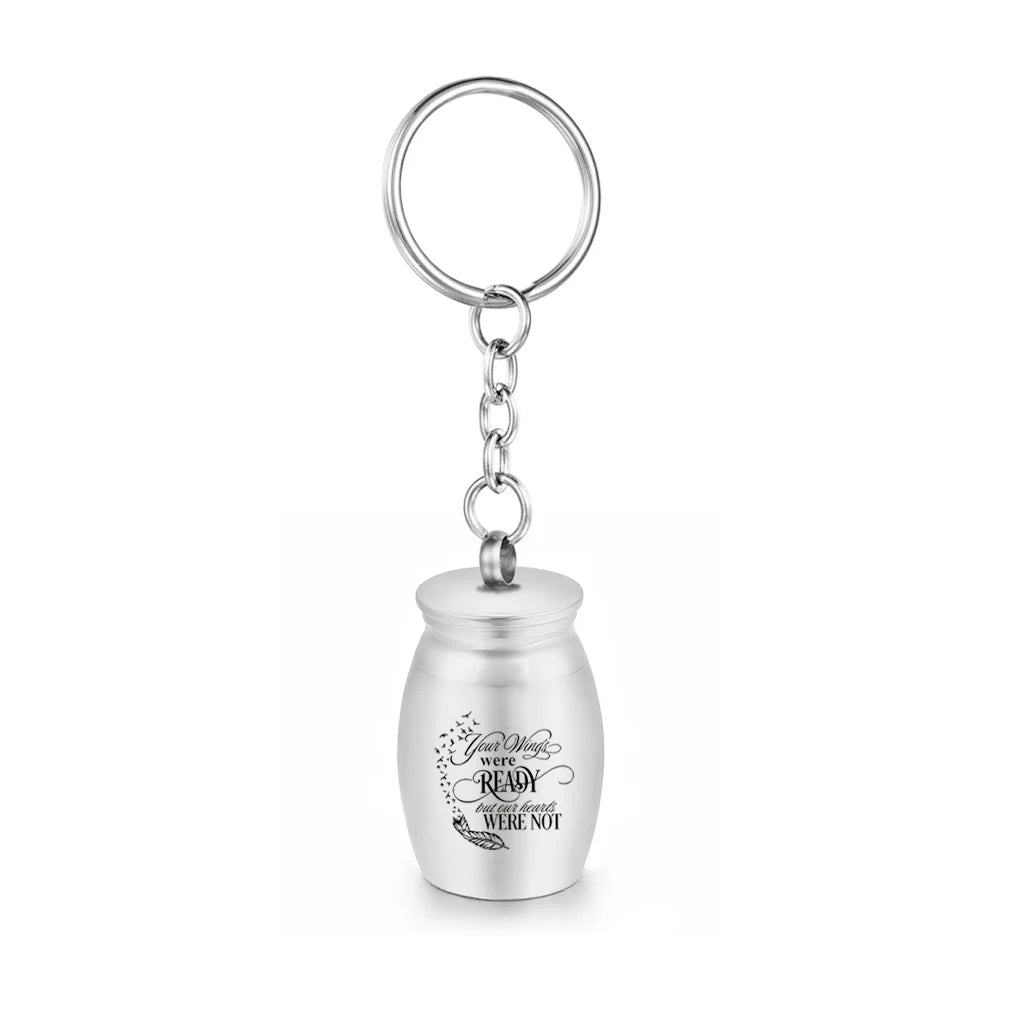 16x25mm Aluminum Alloy Cremation Urn Keychain for Ashes Pet/Human Memorial Urns Engraved With Wild Goose Feather Keepsake