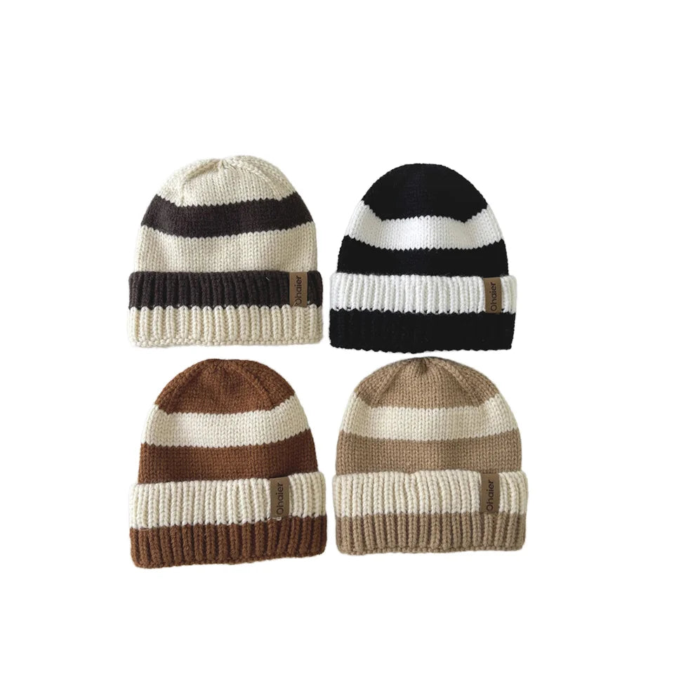 2024 High Quality Warm Baby Kids Toddler Boy Autumn Winter Stripe Baby Knitted Hats Kids Girls Boys Beanies Hat for Kids