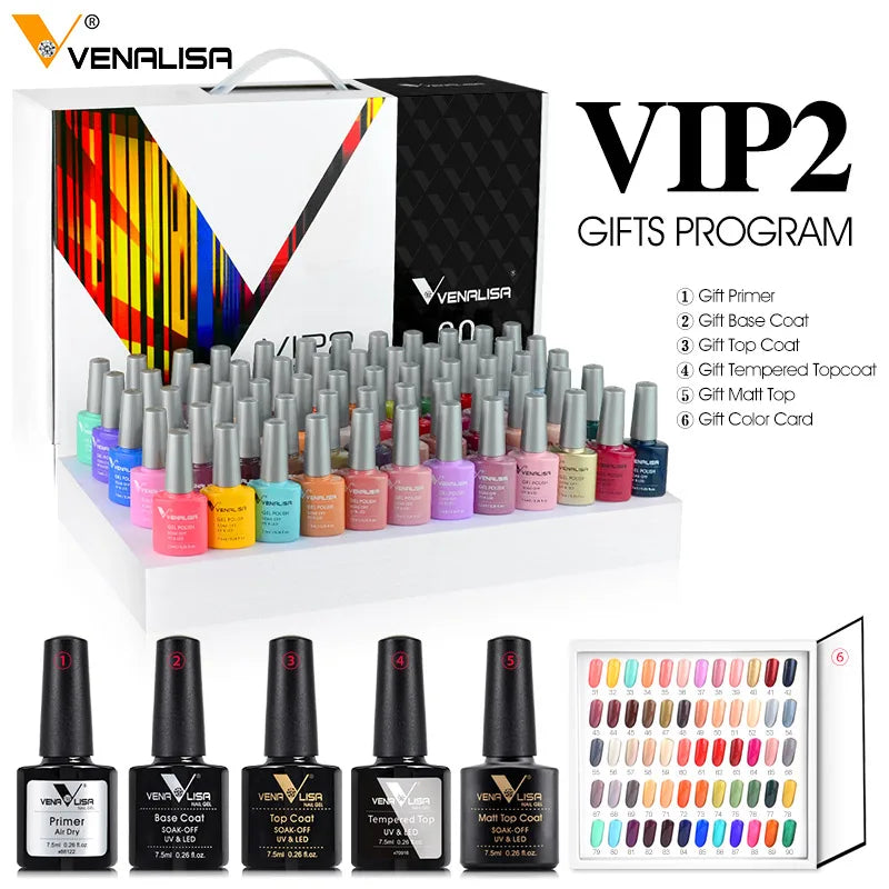 2025 Venalisa VIP1234 Kit Acrylic Nail Gel Polish Learner UV Gel OEM Whole Set 60 Color Gel Nail Polish Private Label Enamels