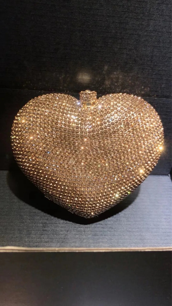 Factory Luxury Clutches Evening Bags Pink Heart Rhinestone Bag Heart Shape Purse Crystal Handbag Party Bags Women