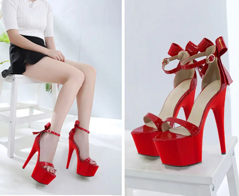 New17-centimeter Thin Black Platform Transparent Pole Dance Stripper Bed Charm, Fashionable and Sexy Plp-size Women's High Heels
