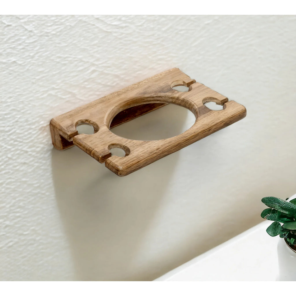 HMS Traditional Solid Teak Toilet Brush Holder and Toothbrush Holder Wall Mount Design