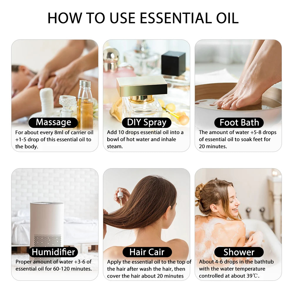 PHATOIL 100ML Spearmint Pure Natural Rose Essential Oils for Humidifier Diffuser Spa Massage Clove Bud Oregano Helichrysum