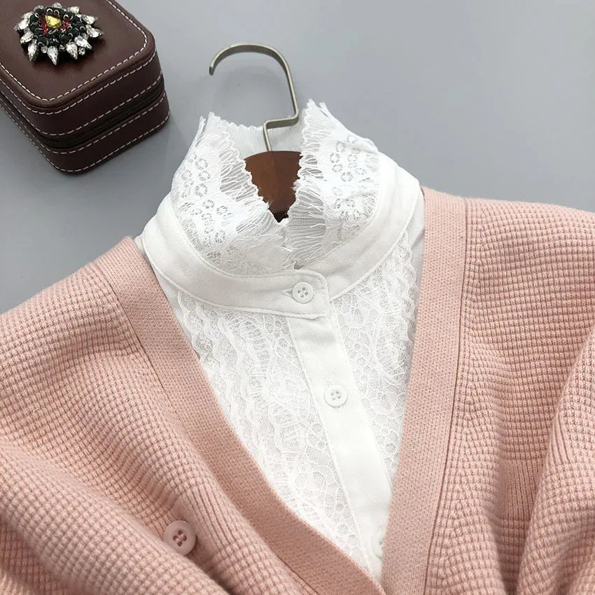 Fashion Detachable White Polyester Fake Collar Lace Decoration Floral Ruffled Stand Collar Water Soluble Women Accessory