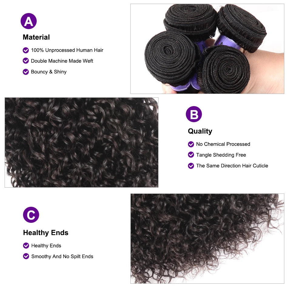 UNice Hair Kysiss Series 12A Brazilian Curly Hair 3/4 Bundles With Closure 100% Human Virgin Hair Bundles With Closure