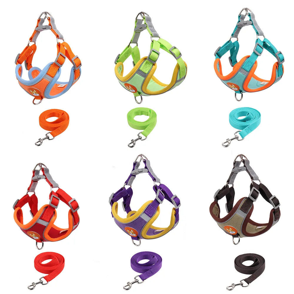 Dog Harness with Leash Adjustable Vest Walking Supplies Soft Breathable Pet Accessories for Chihuahua Pug Small Puppy Dog Lead